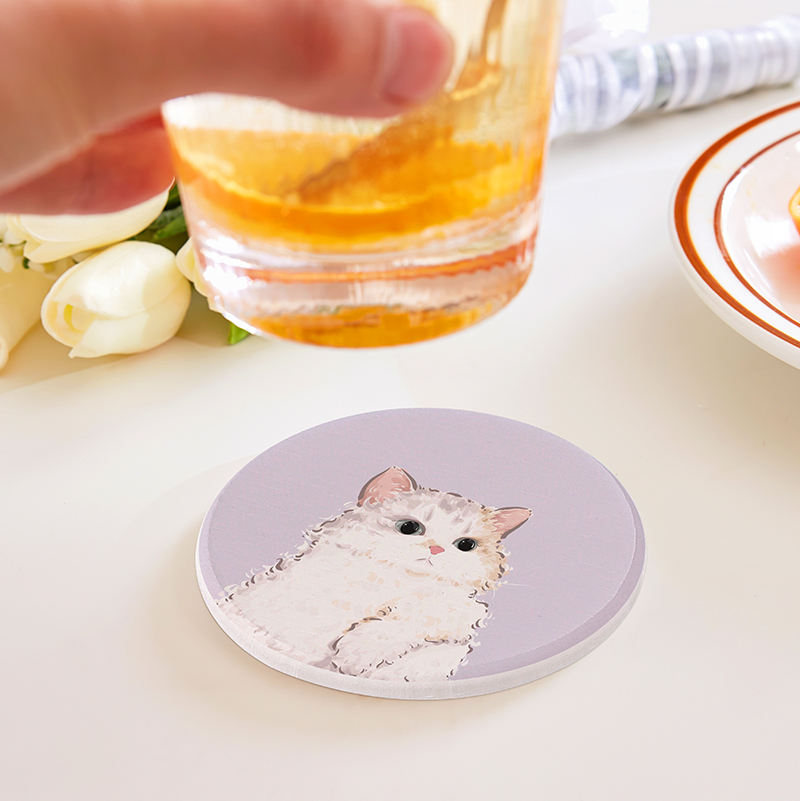 Feepop Colorful Cat Diatomaceous Earth Coaster 10<i></i>x10cm - Eco-Friendly Absorbent Table Mat